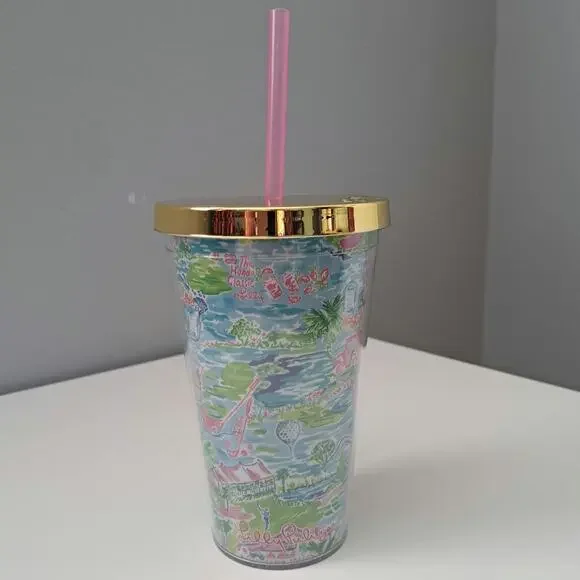 Lilly Pulitzer Honda Classic Printed Tumbler Cup With Lid & Straw - Picture 1 of 8